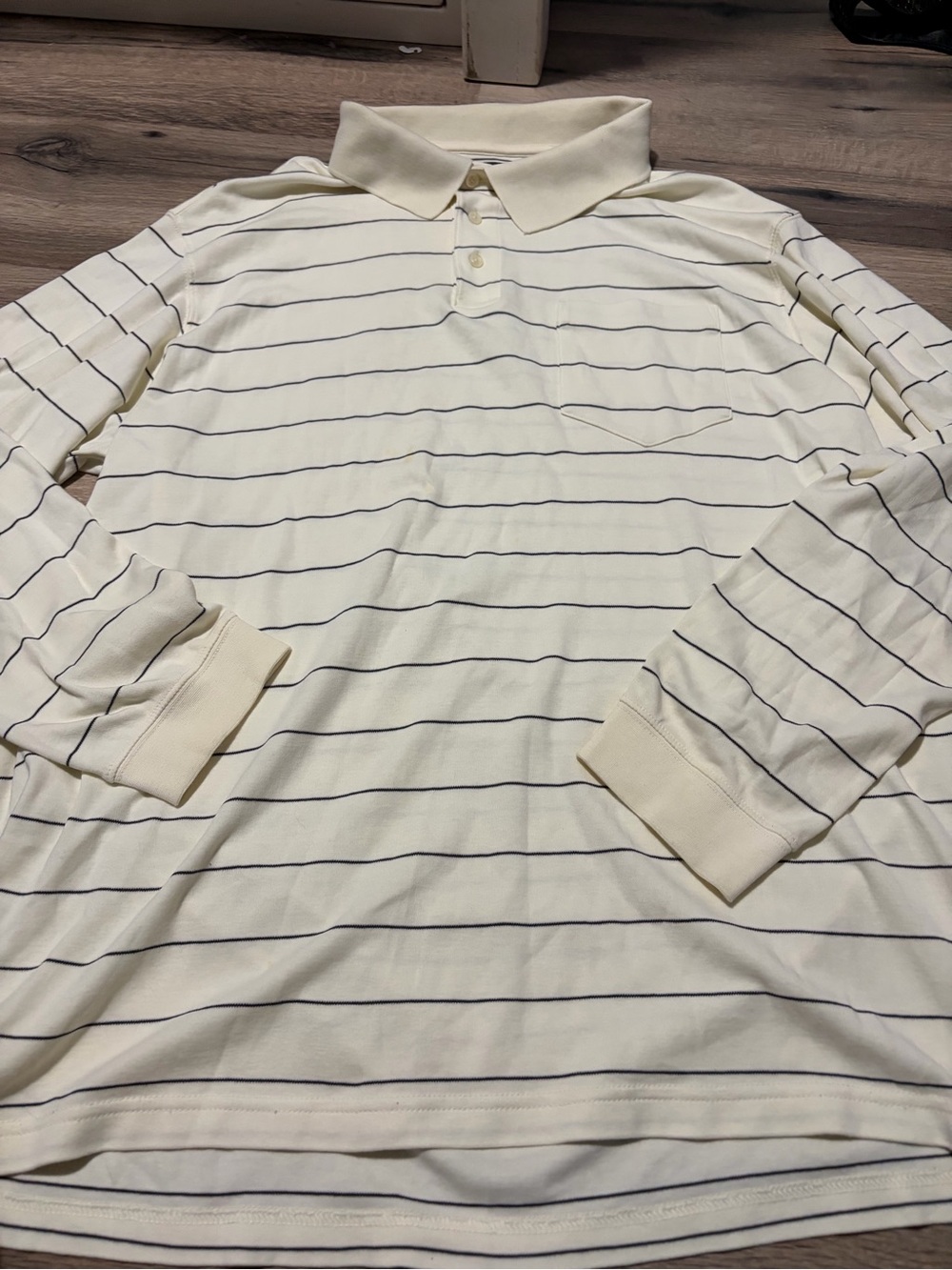 Roundtree & Yorke Long-Sleeve Polo Cream with Black Stripe - fine puma 2XT